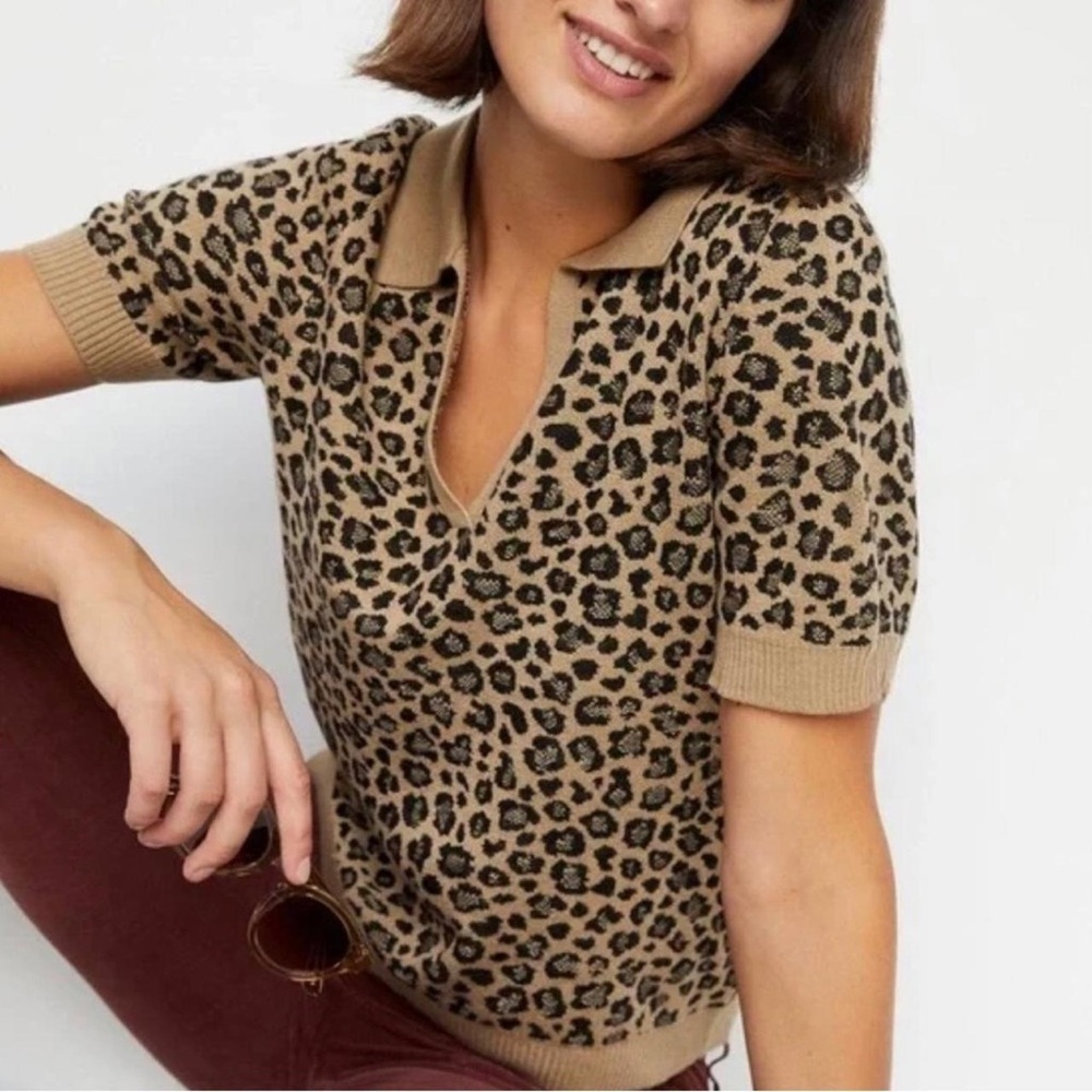 Anthropologie Liv Leopard Knit Top